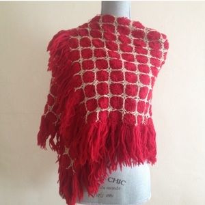 vintage red crochet shawl
